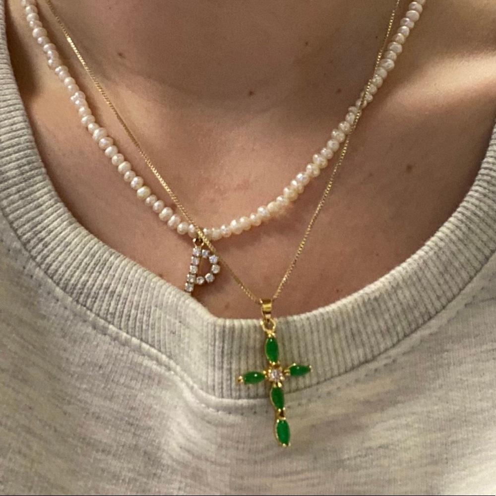 Jade Cross Necklace | 14k Gold Filled - Picture 3 of 7
